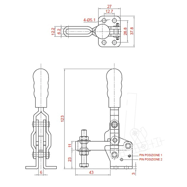 Vendita online Bloccaggio verticale base piatta braccio regolabile 150 Kg.